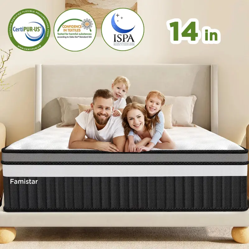 14" King Hybrid Mattress — High-Density Memory Foam, Pocket Springs, Hypoallergenic Cover & Temperature-Neutral Sleep 1
