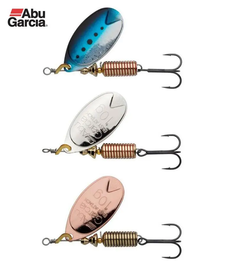Abu Garcia Fast Attack Spinner Lures – 3-Piece Assortment (Silver, Copper, Sardine) 1