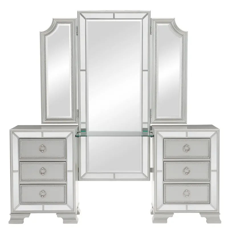 Avondale 3-Drawer Vanity Dresser With Matching Mirror And Metallic Trim – Model 1646-15* 1