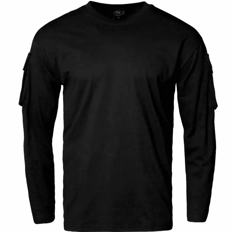 Black Us-Style Long-Sleeve T-Shirt With Sleeve Pocket 1