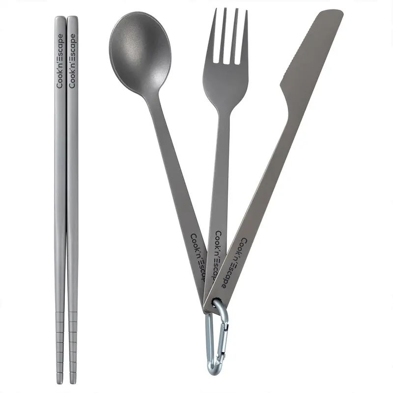 Cook'N'Escape 4-Piece Titanium Multi-Tool Cutlery Set – Compact & Corrosion-Resistant 1