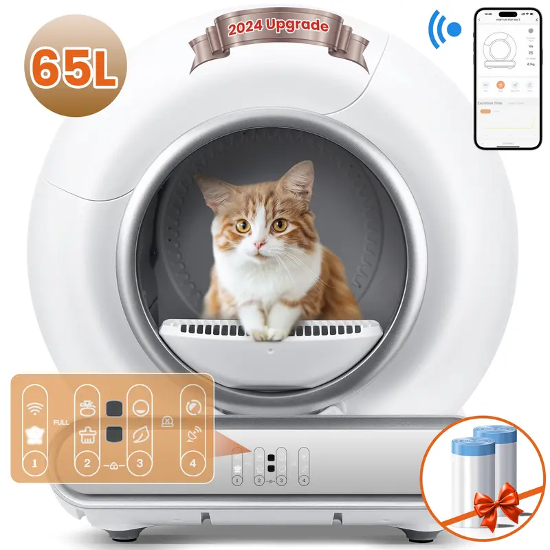 Famistar Automatic Wifi Cat Litter Box – 65L+ Capacity, Full Self-Cleaning Cycle, 2.4G Wifi Only, Includes 2 Liner Rolls 1