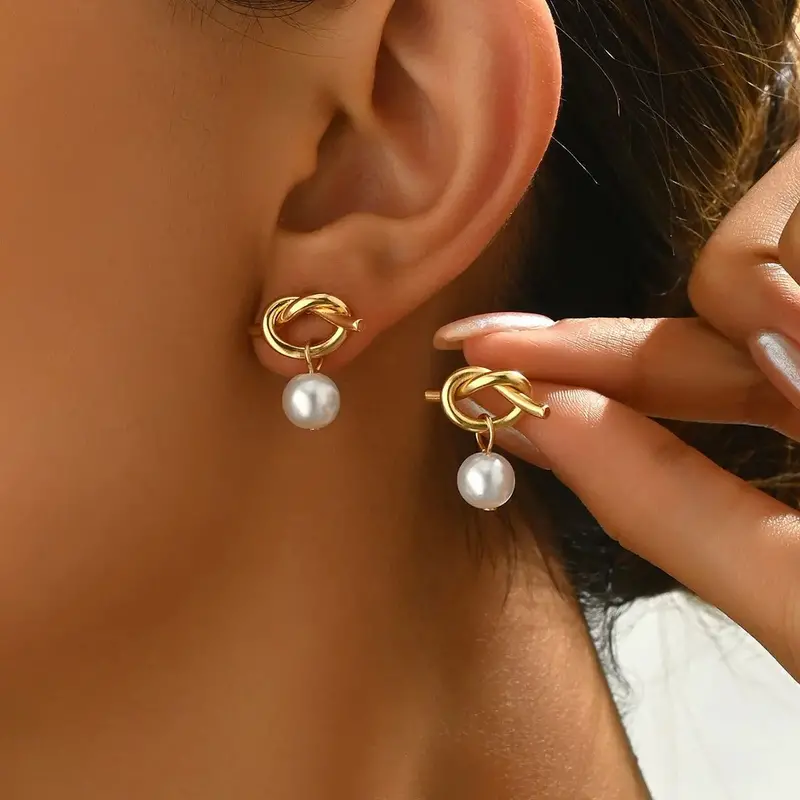 Gold Knot Pearl Drop Earrings – Dainty Statement Jewelry For Women 1