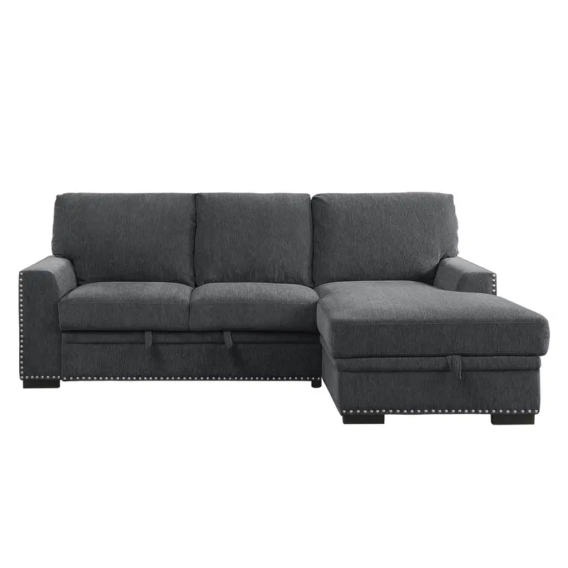Gray Morelia 2-Piece Sectional With Pull-Out Sleeper & Right Chaise – Hidden Storage Included 1
