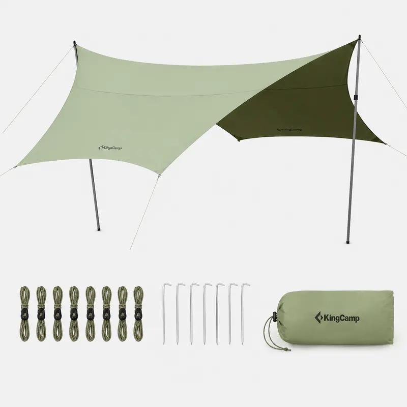 Kingcamp Hexagonal 14' X 13.5' Tc Canvas Tarp – Weather-Resistant Shelter For Camping, Beach, Picnics & Overlanding 1