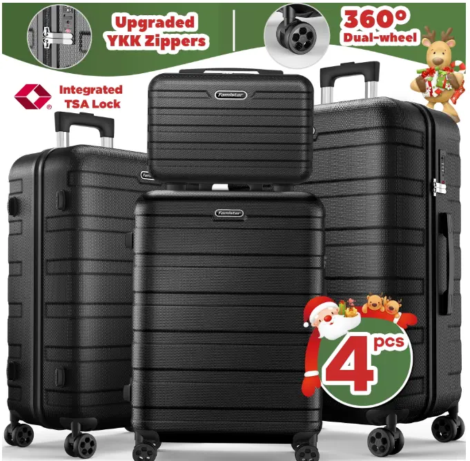 Odyaaz Expandable 4-Piece Luggage Set – Durable Abs Hardshell Suitcases With Tsa-Approved Locks & Smooth-Rolling Spinner Wheels (Black) 1
