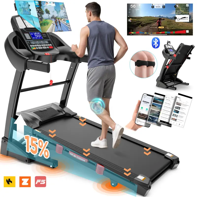Powerful 4.5Hp Home Treadmill – 15% Incline, 10 Mph, Shock-Absorbing Deck, 64 Programs, Space-Saving Fold 1