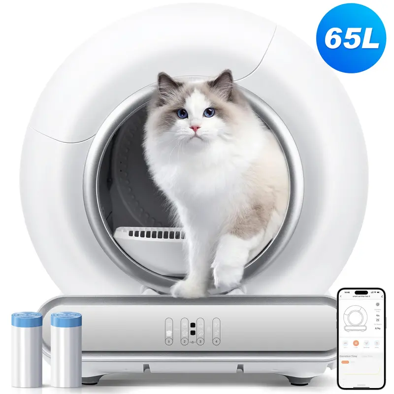 Premium Multi-Cat Automatic Litter Box – Triple-Cycle Cleaning, 65L + 9L Capacity, Dual Odor Filtration & Remote App Control 1