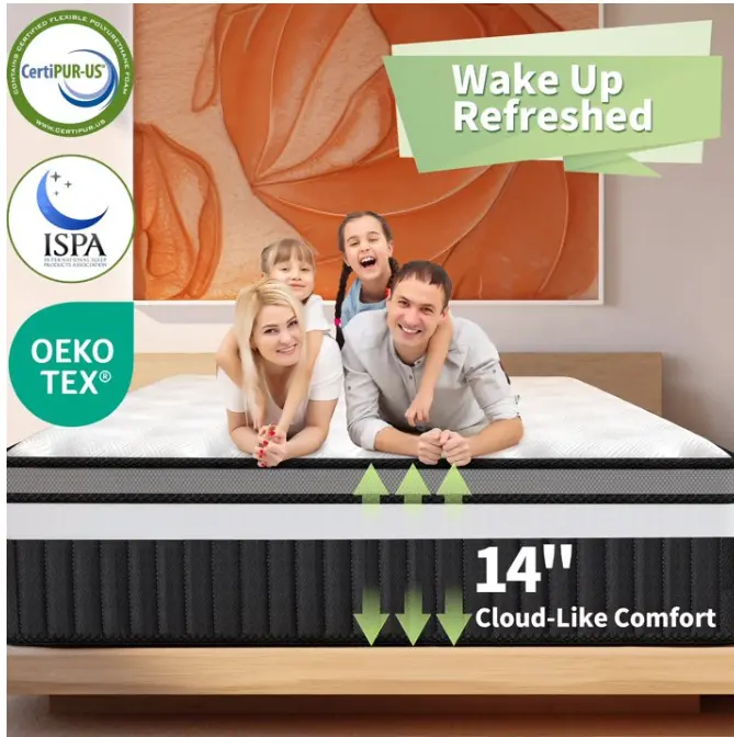 Queen Mattress In A Box – 14" Gel Memory Foam Hybrid, Zoned Support, Cooling Cover, Certipur-Us Approved 1