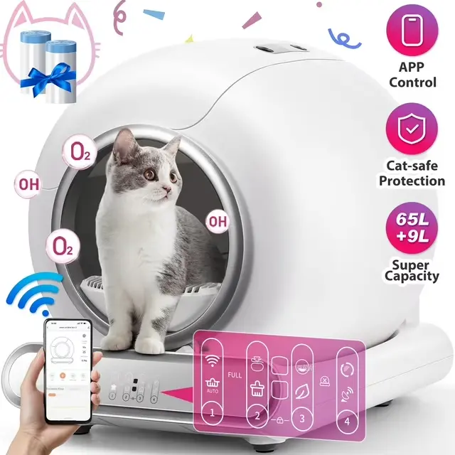 Wifi-Enabled Automatic Cat Litter Box — 74L Total Capacity, Odor-Sealed Disposal & Free Trash Bags 1