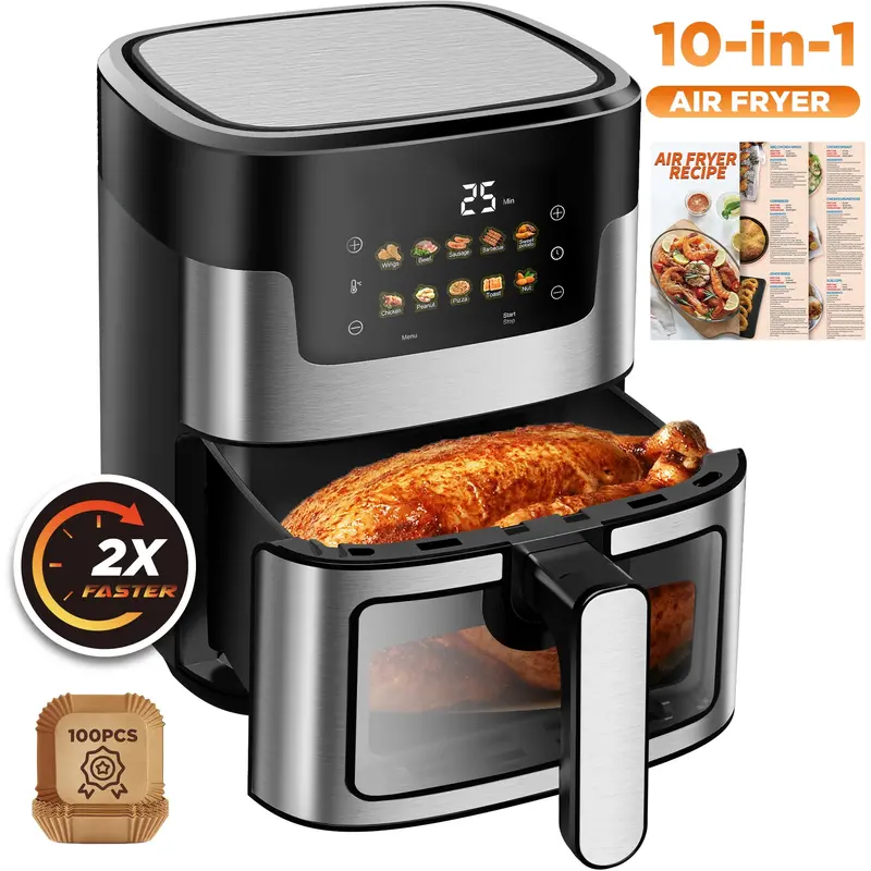 Wnaneez 7.5-Quart Digital Air Fryer Oven – Large Family-Sized, Oil-Free Cooking With Viewing Window, Led Touchscreen & 10 Smart Presets 1